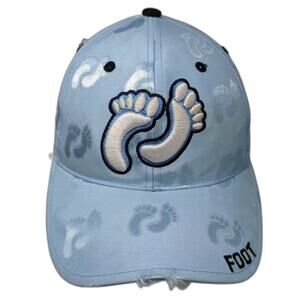 Sam's Cap Baseball Cap Blue White OS Footprint Embroidery Distressed Brim Hat